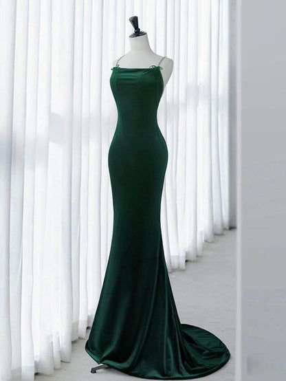 Green Mermaid Velvet Long Prom Dress, Green Long Evening Dress     fg6740