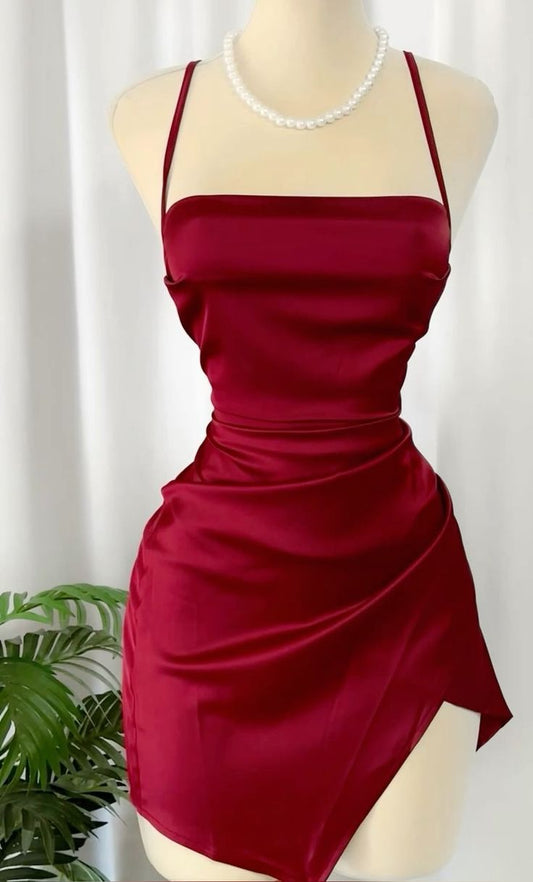 Short Prom Dresses Spaghetti Straps Burgundy Homecoming Dress   fg6119