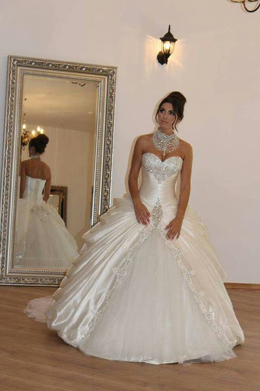 Floor-Length Ball Gown Sweetheart Tulle Sleeveless Ruffles Wedding Dresses     fg6117