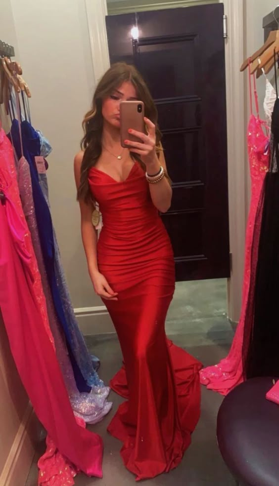 Red V-Neck Mermaid Long Prom Dresses      fg6709