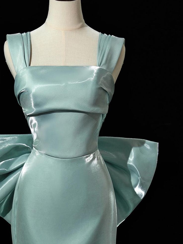 Simple Satin Bow Tie Green Long Prom Dress, Green Long Formal Dress       fg6091