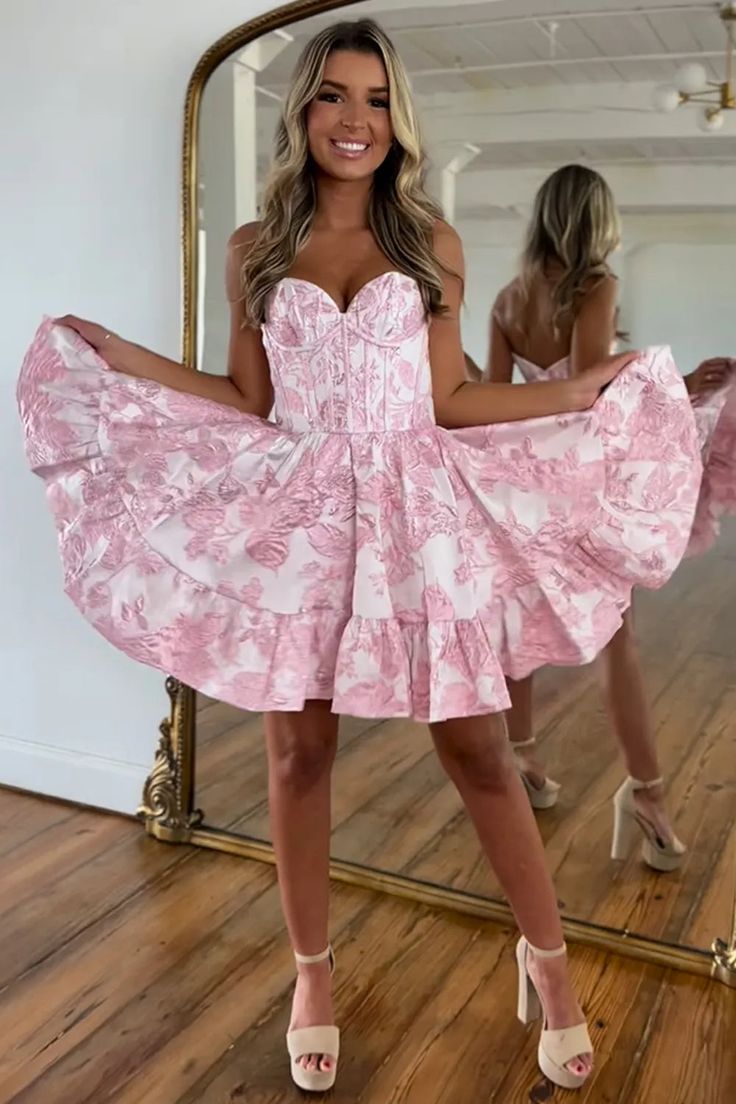 Floral Print A-Line Homecoming Dress       fg6367