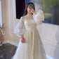 Elegant High Neck A-line Wedding Dress with Long Sleeves     fg5764