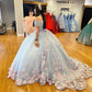 Light Blue Puffy Ball Gown Quinceanera Dresses Off Shoulder Flower Corset Sweet 16 Dress     fg5683