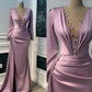 Vintage Prom Dresses Long Sleeve Illusion V-neck Mermaid Evening Dress Floor Length Saudi Arabia Cocktail Party Gowns     fg6555