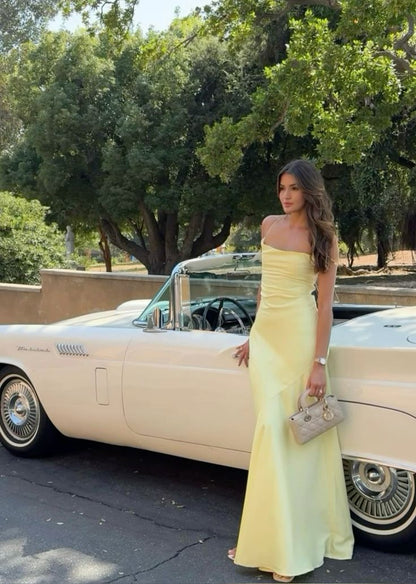 Yellow Straps Prom Dresses, Evening Dress Floor Length Party Gowns     fg6559