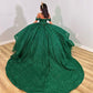 Emerald Green Shiny Handmade 3D Flowers Beading Quinceanera Dresses Ball Gown Off The Shoulder Sweet 16 Dress    fg5762