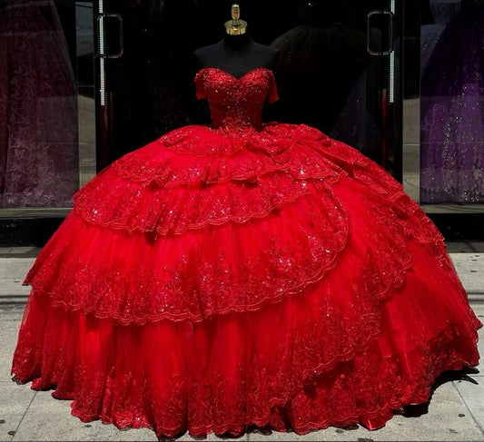 Luxury Red Quinceanera Dress with Crystal Beading Lace Appliques Sweet 16 15 Ball Gown          fg6302