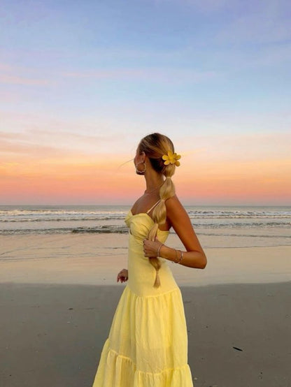 Yellow Beach Dress, Fashion Party Evening Dress      fg6449