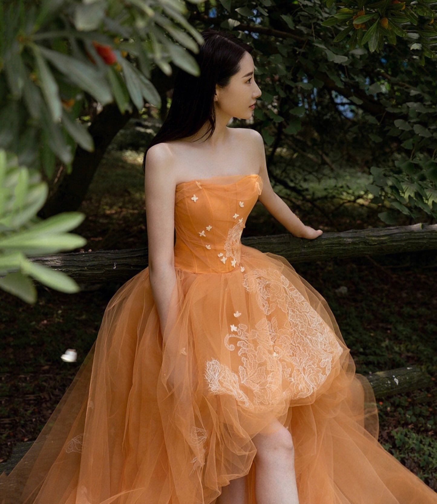 ORANGE TULLE LACE HIGH LOW PROM DRESS EVENING DRESS      fg5549