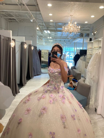 Stunning Off The Shoulder Floral Applique Quinceanera Dress Ball Gown Sweet 16 Dress     fg5472