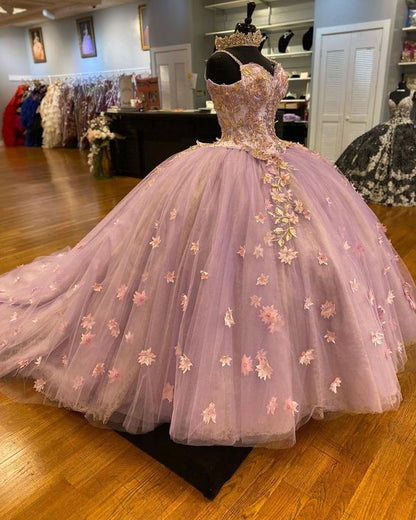 Luxury Lace Flower Quinceanera Dress Beading Tulle Vestidos De 15 Años Sweet 16 Dress Formal Birthday Party Ball Gown     fg5681