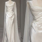 White Satin Pleats Straps Wedding Dress      fg5604