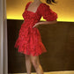 Red Tulle Cocktail Dresses EXquisite 3D Flowers Zipper Back Short Sleeves Square Neck Sexy A-Line Party Gowns Homecoming Dress      fg5672