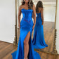 Mermaid Strapless Satin Long Prom Dress With Slit      fg5867