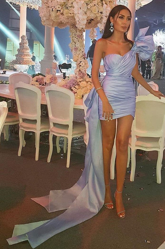 Short Sweetheart Sky blue Pleats One-shoulder Homecoming Dress      fg5910