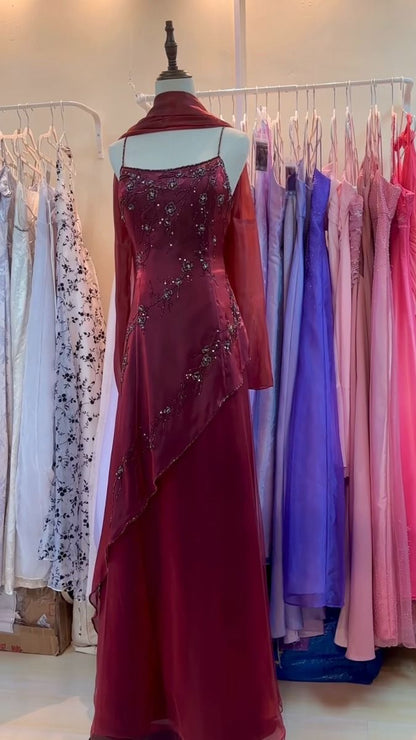 Burgundy Prom Dresses Evening Dress Floor Length Party Gowns     fg6556