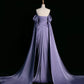 Elegant Purple Satin Prom Dress, Draped Bodice Formal Party Dress       fg3961