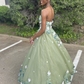 Strapless Green Quinceanera Dresses 3D Flower Applique Sweet 16 Dress Ball Gown      fg6883