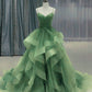 Sage Green Quinceanera Dresses Organza Ruffles With Spaghetti Straps Dress   fg4615