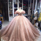 Champagne Pink Sparkly Dress,Long Evening Dress, Princess Sparkly Pink Dress, Quinceanera Dress Ball Gowns      fg5261