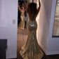 Gold Sequin Evening Dresses, Split Side Backless Prom Dresses, Long Mermaid Sequined Bridesmaid Dresses, Custom Made Prom Dresses      fg4941