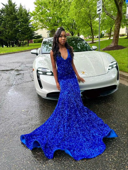 Royal Blue Sequin Long Mermaid Prom Dress      fg5141