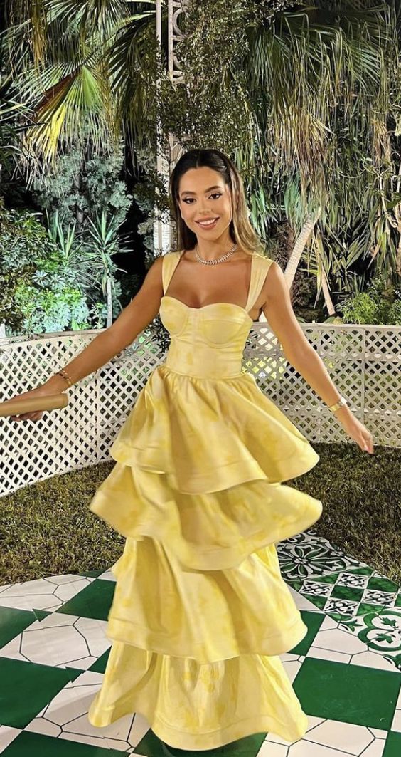 Yellow Dress Fashion Elegant Prom Dresses Vintage Princess Female Evening Party Dress    fg4527