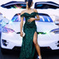 Off The Shoulder Green Prom Dresses Mermaid Long Formal Dresses      fg5274