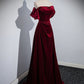 Velvet Off Shoulder A-line Long Party Dress, Floor Length Prom Dress      fg4822