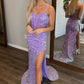 Plunging Neck Straps Sequin Prom Dress      fg4710