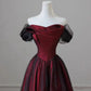 Black and Red Off Shoulder Satin Long Prom Dress, Off the Shoulder Party Dress      fg5176