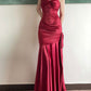 Burgundy Satin Sweetheart Straps Prom Dress, Burgundy Long Evening Dress       fg4953