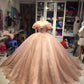 Champagne Pink Sparkly Dress,Long Evening Dress, Princess Sparkly Pink Dress, Quinceanera Dress Ball Gowns      fg5261