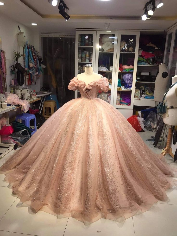 Champagne Pink Sparkly Dress,Long Evening Dress, Princess Sparkly Pink Dress, Quinceanera Dress Ball Gowns      fg5261