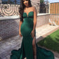 Green Strapless Mermaid Split Long Prom Dresses With Sweep Train, Mermaid Green Formal Dresses, Evening Dresses      fg5043