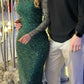 Green Sequin Prom Dress Long Sleeves Evening Gown    fg4675