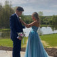 A Line Blue Long Prom Dress, Elegant Evening Gown    fg4519