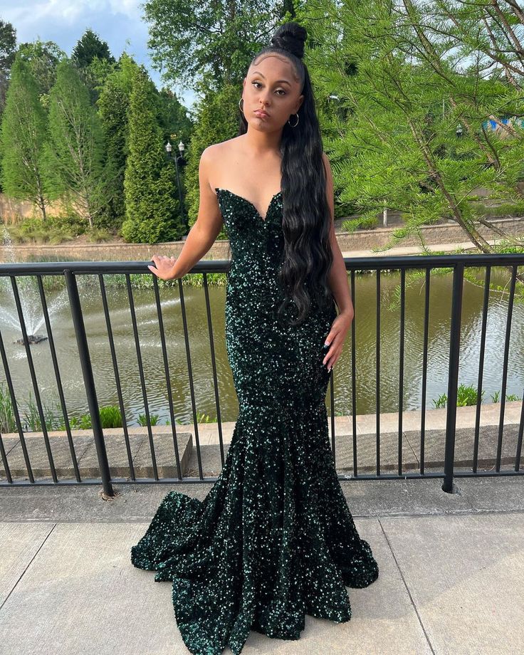 Sparkly Dark Green Sequins Mermaid Long Prom Dresses       fg5258