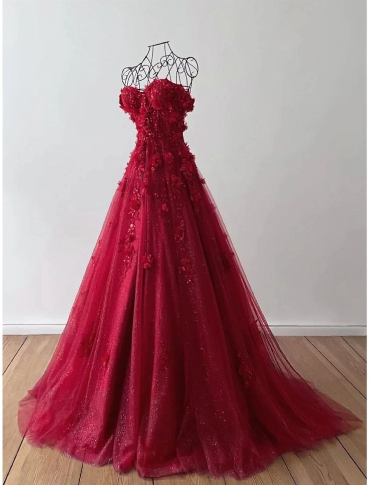 A-Line Prom Dresses Elegant Dress Formal Sweep / Brush Train Sleeveless Sweetheart Tulle with Pleats Sequin Appliques      fg4690