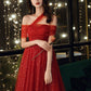 Red Off Shoulder Tulle Long Party Dress, Red A-line Tulle Formal Dress Prom Dress     fg5208