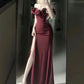 Modest Mermaid Burgundy Slit Prom Dresses Birthday Outfits    fg4943