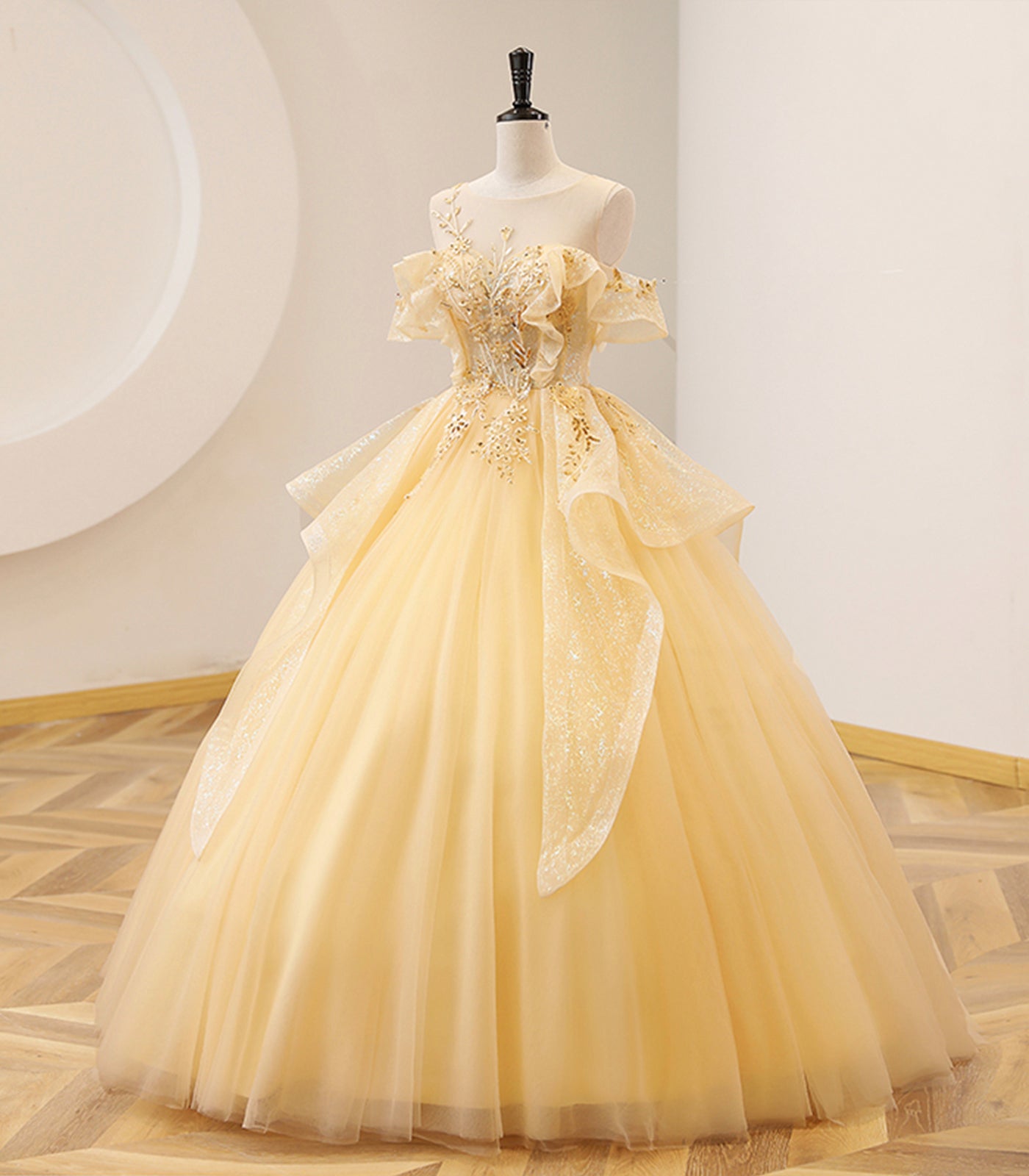 YELLOW BALL GOWN BEADED SWEET 16 DRESS, YELLOW LONG PROM DRESS FORMAL DRESS      fg5012