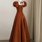 A-Line Puff Sleeves Satin Long Prom Dress, Long Evening Dresses      fg4406