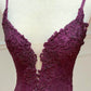 mermaid/trumpet spaghetti straps grape lace beaded long prom dress formal evening dress       fg4801