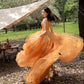 ORANGE TULLE LACE HIGH LOW PROM DRESS EVENING DRESS      fg5549