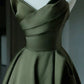 A-Line V Neck Satin Green Long Prom Dress, Green Long Evening Dress    fg5382