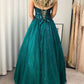 Strapless Green Lace Long Prom Dresses, Green Blue Long Lace Formal Evening Dresses      fg4423