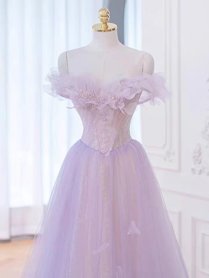 Purple Prom Dress, Off Shoulder Evening Dress,dream Party Dress,romantic Birthday Dress      fg4656