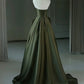 A-Line V Neck Satin Green Long Prom Dress, Green Long Evening Dress    fg5382